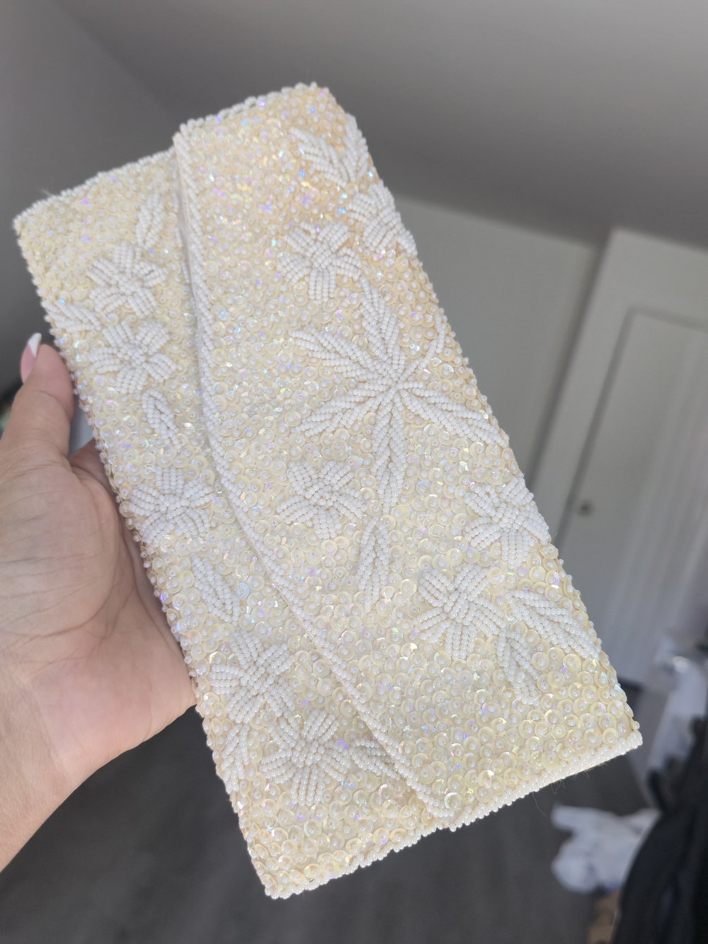 Beaded Ivory Floral Clutch Bag